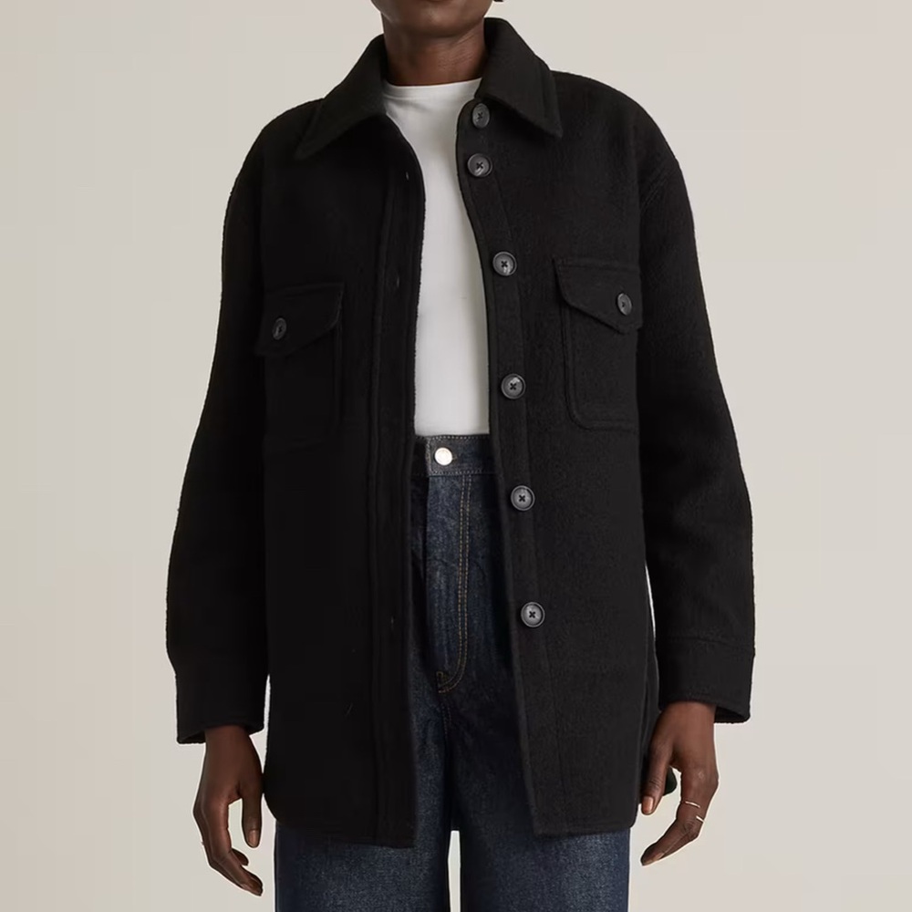 Quince Black 100% Merino Wool Shirt Jacket (Shacket)